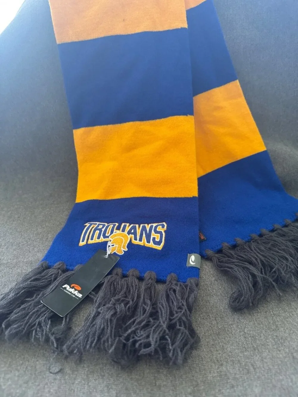Trojans Blue & Gold University Striped Knit Scarf Fringe Pukka Sports